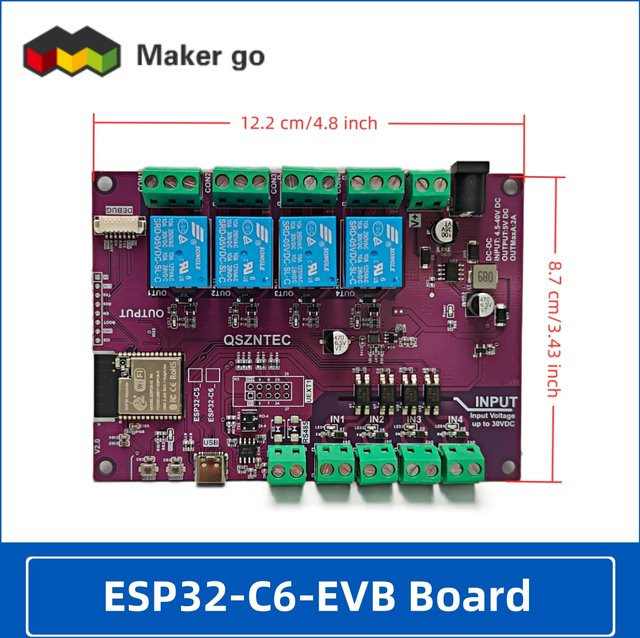 QSZNTEC ESP32-C6-EVB-Board mit 4 Relais und 4 Eingängen, unterstützt Tasmota, WIFI6, Bluetooth5 LE und Zigbee für Matter und Smart Home, Farbe: Beige - Bild 1