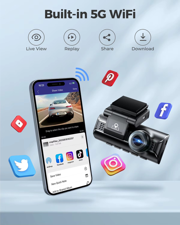AZDOME M550 Pro Dashcam in Schwarz mit 4K+1080P Auflösung, integriertem GPS, 5G WiFi und 3,19 Zoll IPS-Bildschirm inklusive IR-Nachtsicht und 24H Parkmodus - Bild 4