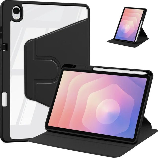 Rotierende Leder-Tablet-Hülle für Samsung Galaxy Tab S11 mit transparentem Acryl-Schutz und Stifthalter in Schwarz, Grau oder Transparent - Bild 1