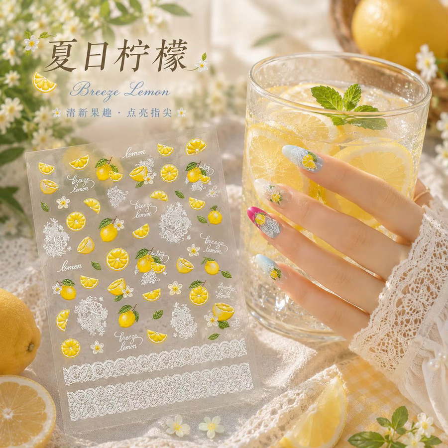 NAILFYOU Breezy Lemon 5D Nagelaufkleber, Zitronenscheibe, Weiß - Bild 2
