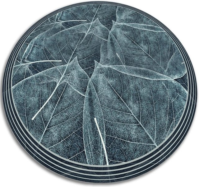 Tulup Teppich Blatt Design aus Vinyl in Blau, quadratisch, B/T: 120 x 120 cm - Bild 1