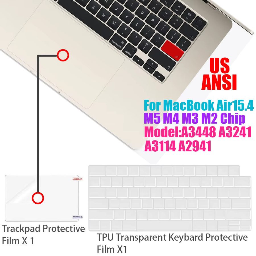 2er-Pack Ultradünne TPU-Tastaturabdeckung und Trackpad-Schutz für Apple MacBook Air 15 Zoll M5 M4 M3 M2 Chip, Farbe: transparent - Bild 3