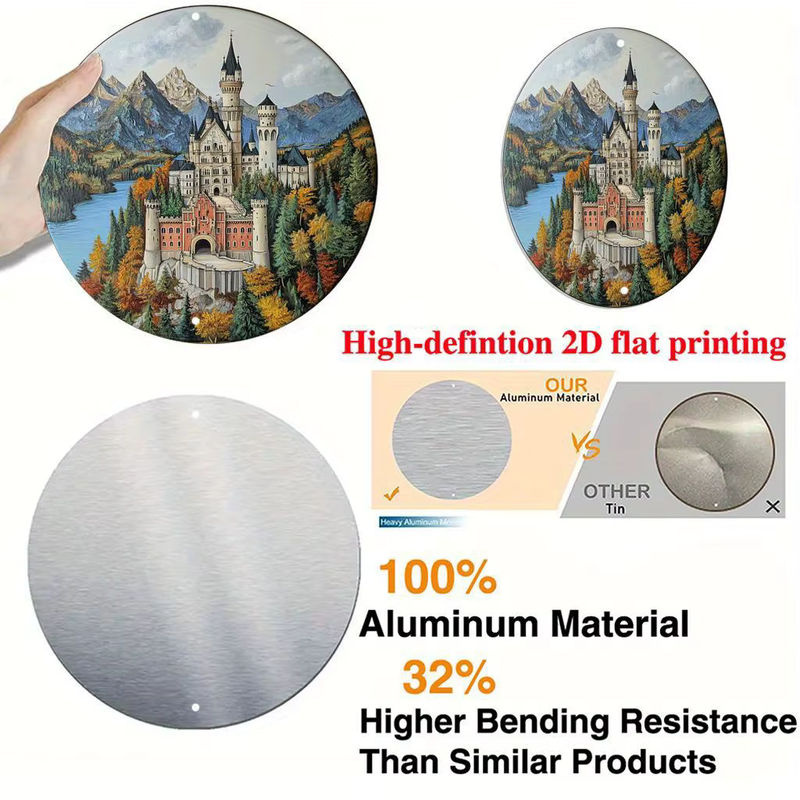 Vintage Neuschwanstein Schloss Wandkunst aus Metall, rundes Metallschild mit Landschaftsmotiv, mehrfarbig, Durchmesser: 20 cm - Bild 4