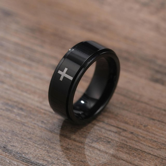 Vnox Spinner Kreuzring, Edelstahl, Schwarz, Herren - Bild 1