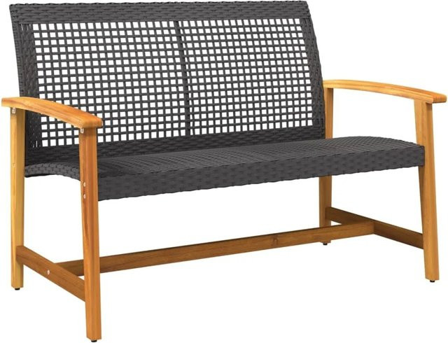 vidaXL Gartenbank aus Polyrattan und Akazienholz in Schwarz und Braun mit Armlehnen, Breite: 112 cm - Bild 1