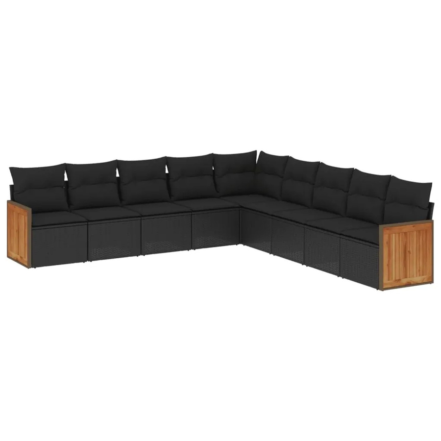 vidaXL 9-tlg Garten-Sofagarnitur in U-Form aus Polyrattan mit Kissen, Schwarz - Bild 2