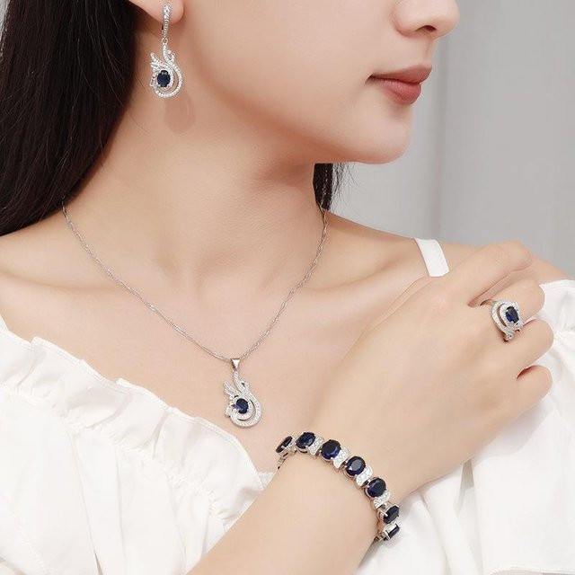 YIRAN Jewelry Schmuck-Set, Kupfer, Blau, Zirkonia, Unisex - Bild 1
