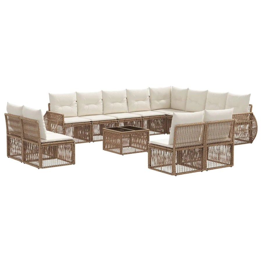 vidaXL Gartensofa-Set 13-teilig in U-Form aus Poly-Rattan und pulverbeschichtetem Stahl, Beige und Cremeweiß mit Polsterung und UV-beständigen Kissen - Bild 2