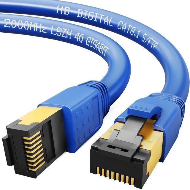 hb-digital Patchkabel CAT 8.1 LAN Kabel RJ45 S/FTP PimF LSZH Blau, Länge: 1,5 m - Bild 1