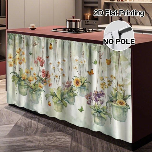 VIKAMA Küchenschrank-Vorhang mit Orchideen- und Schmetterlingsmuster in Multicolour als Sichtschutz und Dekoration für Küche oder Badezimmer - Bild 1