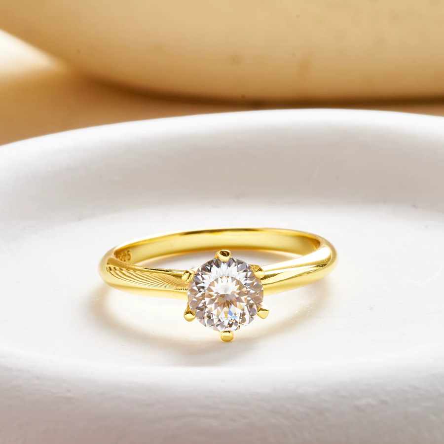 BIJOX STORY Moissanit-Ring, 925 Silber, 18K Gelbgold plattiert, Damen - Bild 1