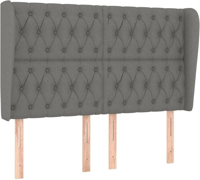 vidaXL Kopfteil mit Ohren in Dunkelgrau, gepolstertes Stoff-Kopfteil für das Schlafzimmer, Breite: 163 cm, Tiefe: 23 cm, Höhe: 118 cm - Bild 1