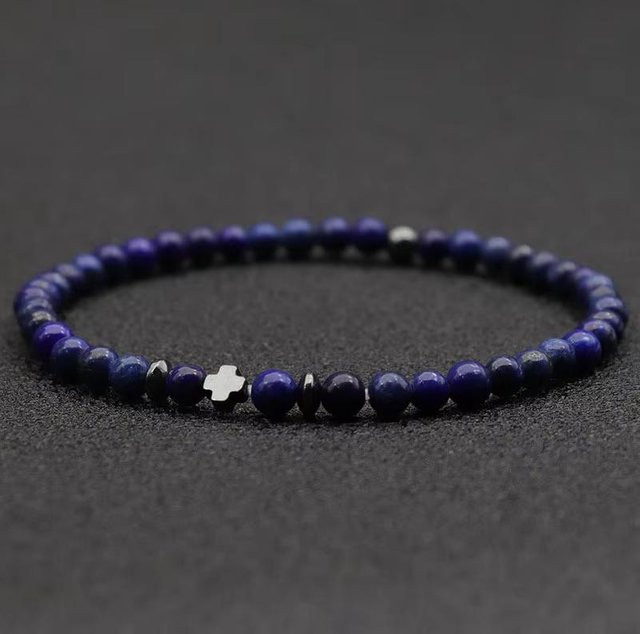 Herrenarmband Hämatit, Kreuzarmband, Reiskorn, 4 mm - Bild 1