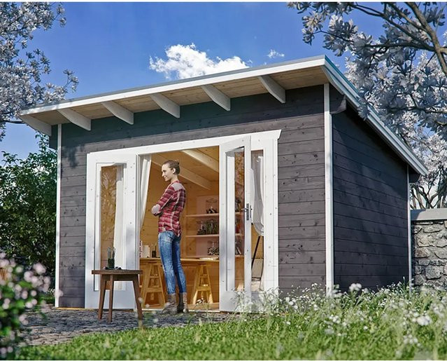 Skan Holz Gartenhaus Ostende aus Holz mit Pultdach in Schiefergrau B/H/T: 390 x 249,5 x 310 cm - Bild 1