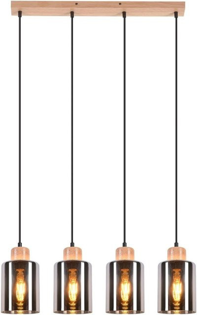 NETTLIFE Pendelleuchte Vintage mit 4 Rauchglasflammen aus Glas und Metall, Farbe: Schwarz/Transparent, Fassung: E27 - Bild 1