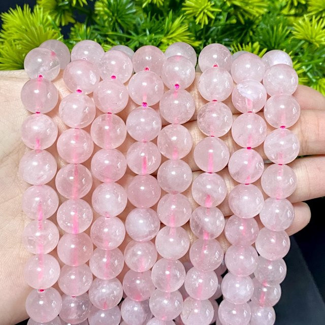 Armband, Rosa Kristall, Bambusperlen, 12mm, Unisex - Bild 1