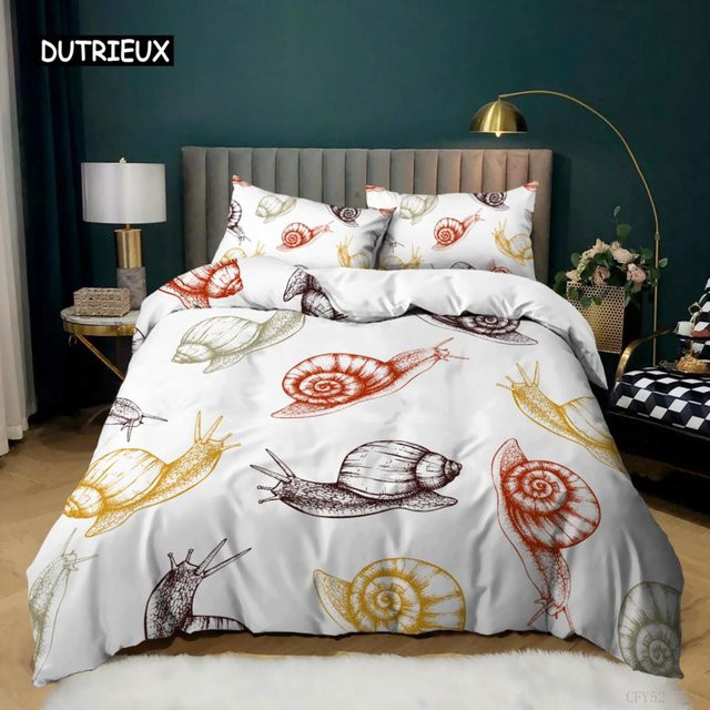 Bettwäscheset Schnecke aus Mikrofaser mit Bettbezug und Kissenbezug, B/B: 135 x 200 cm, Mehrfarbig - Bild 1