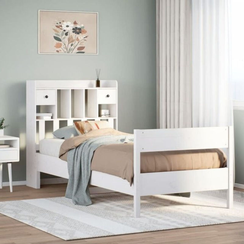 Massivholzbett aus Kiefer mit Regal in Weiß, B/T/H: 90 x 190 cm, Vidaxl245994 - Bild 1