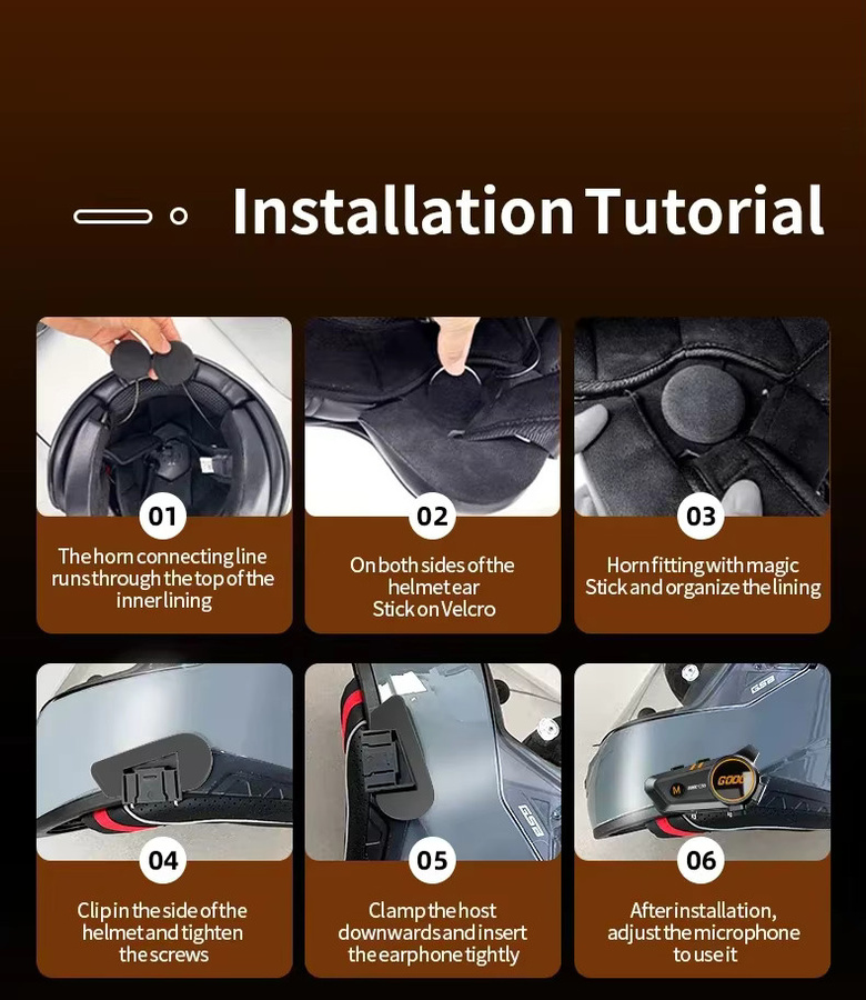 C50 Motorrad-Bluetooth-Helm-Headset V5.3 mit IPX6 Wasserdichtigkeit und Multi-Point-Verbindung für 2 Telefone in Schwarz - Bild 3