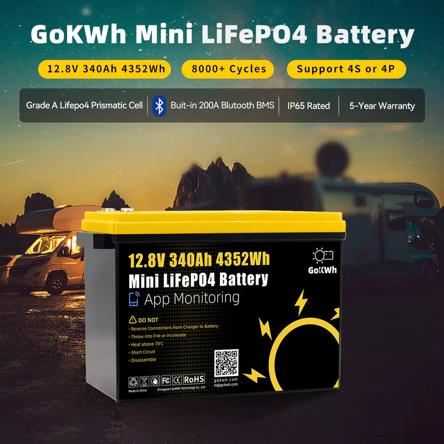 GoKWh LiFePO4 12V 340Ah Batteriepack mit 4S 200A BMS LFP-Zellen für Wohnmobile, Camper und Outdoor-Anwendungen - Bild 6
