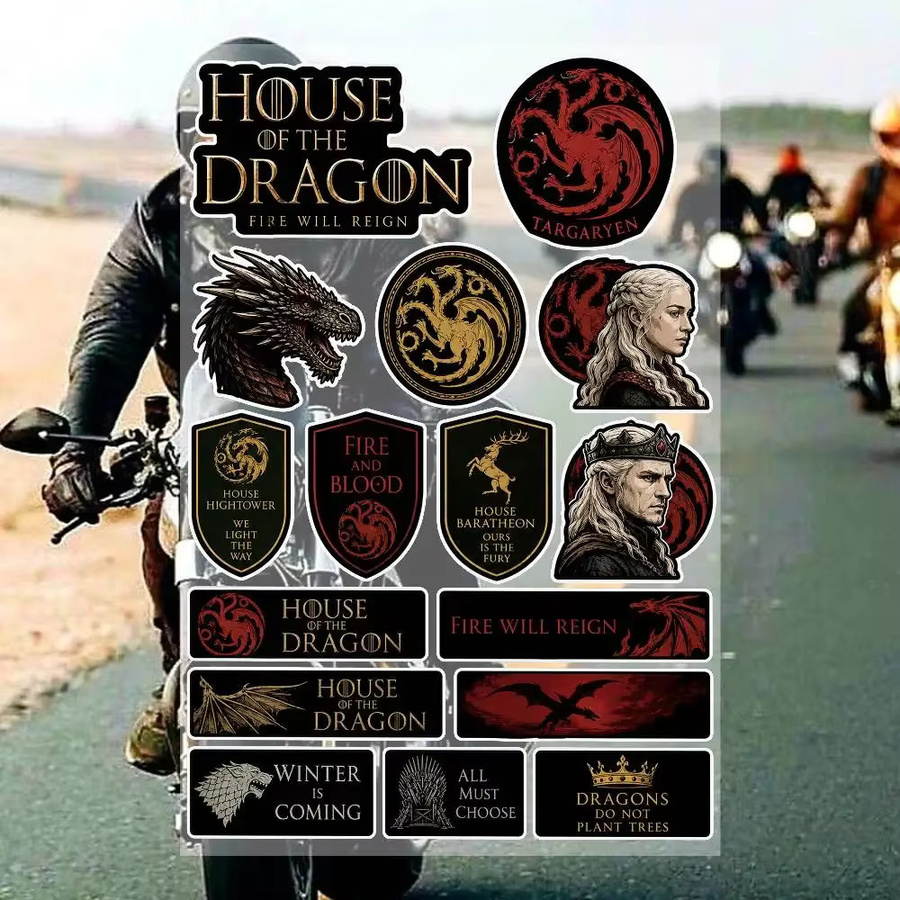 H-House Of The Dragon Ästhetische Graffiti-Aufkleber aus wasserfestem PVC in Multicolour für Motorrad, Skateboard, Auto und Helm - Bild 3