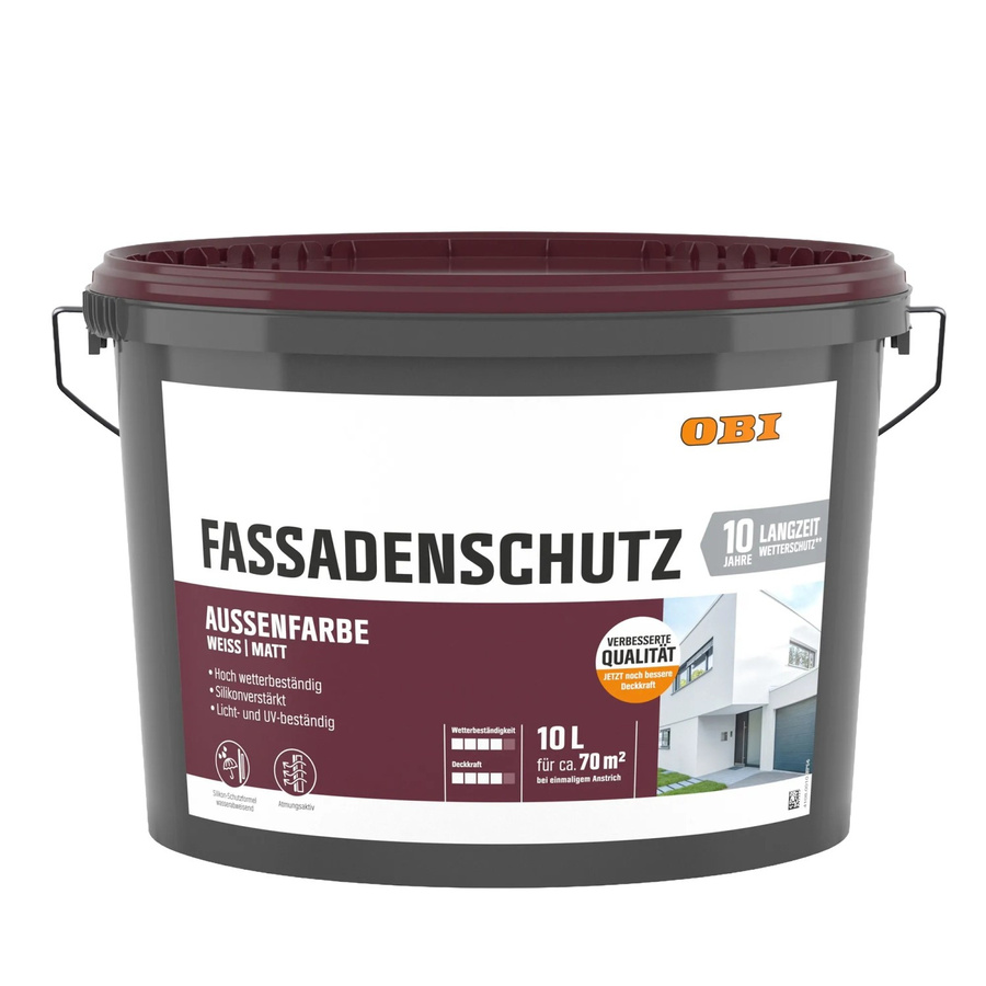 OBI Fassadenschutz Außenfarbe Weiß Matt 10 l Dispersion auf Wasserbasis - Bild 2