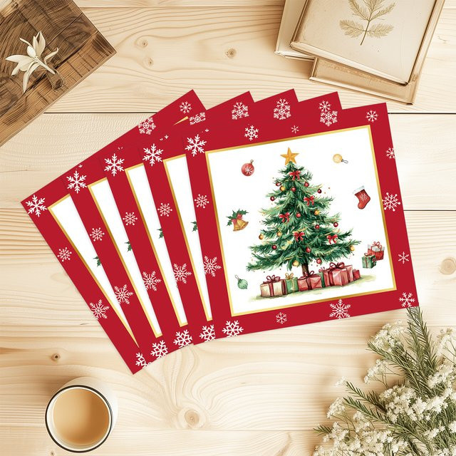 20 Stück Weihnachtsservietten mit Motiv Weihnachtsmann und Weihnachtsbaum in Rot und Mehrfarbig - Bild 1