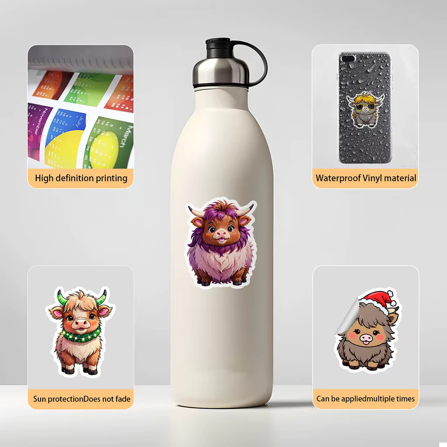 50er Set Dopamin-Kuh-Aufkleber von YourLife Store, BPA-freie Sticker in Mehrfarbig für Laptop und Personalisierung - Bild 3