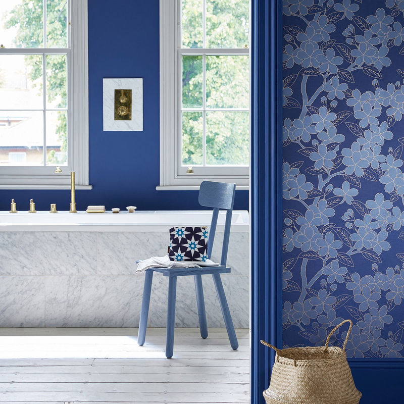 Little Greene Tapete Camellia Smalt Blau Botanisches Floral Design - Bild 2