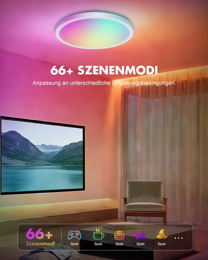 4er-Set Oraymin RGB Smart LED Deckenleuchten in Weiß, Durchmesser: 30 cm, 24W, dimmbar mit Fernbedienung, Alexa-kompatibel, IP54, rund für Wohnzimmer und Schlafzimmer - Bild 5