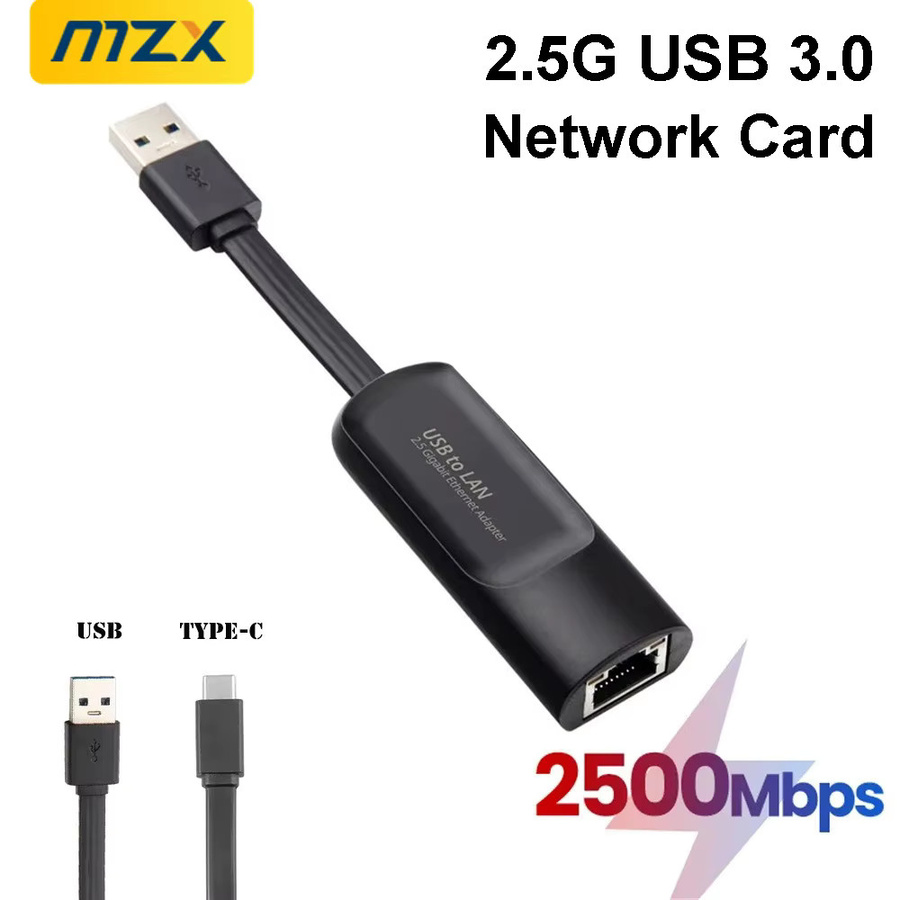 MZX 2,5G Gigabit USB 3.0 auf RJ45 Ethernet-Adapter, USB-A und USB-C zu LAN-Konverter, Schwarz - Bild 2