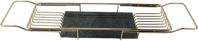 TOMTOP JMS Badewannenablage aus Metall und Marmor in Schwarz und Gold, erweiterbar und rutschfest - Bild 1