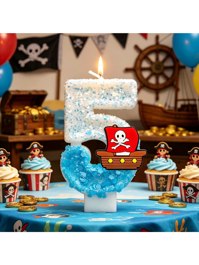 Bandai 3D Glitzer Piratenschiff Zahlenkerzen, Kuchendekoration - Bild 2