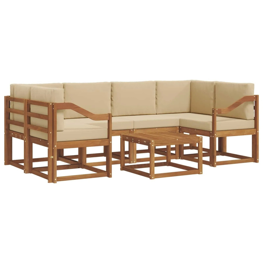 vidaXL Outdoor-Sofagarnitur 7-teilig aus Akazienholz in Natur und Beige mit L-Form und Kissen - Bild 2