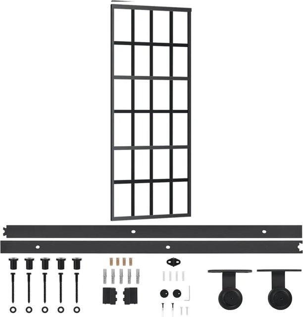 vidaXL Schiebetür aus ESG-Glas und Aluminium in Schwarz und Transparent, B: 76 cm, H: 205 cm - Bild 1