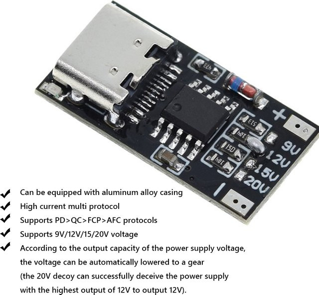 USB Typ-C Decoy Board PD/QC/AFC Trigger Modul für schnelles Laden, Schwarz - Bild 1