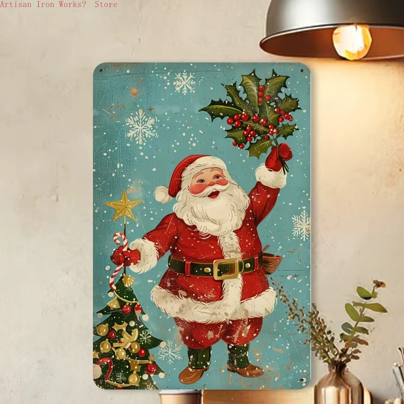 6er-Set Vintage Weihnachtsmann Metallblechschilder von Potdemiel, rustikale Retro Wandkunst aus Eisen mit Weihnachtszitaten, mehrfarbig, rechteckig - Bild 3