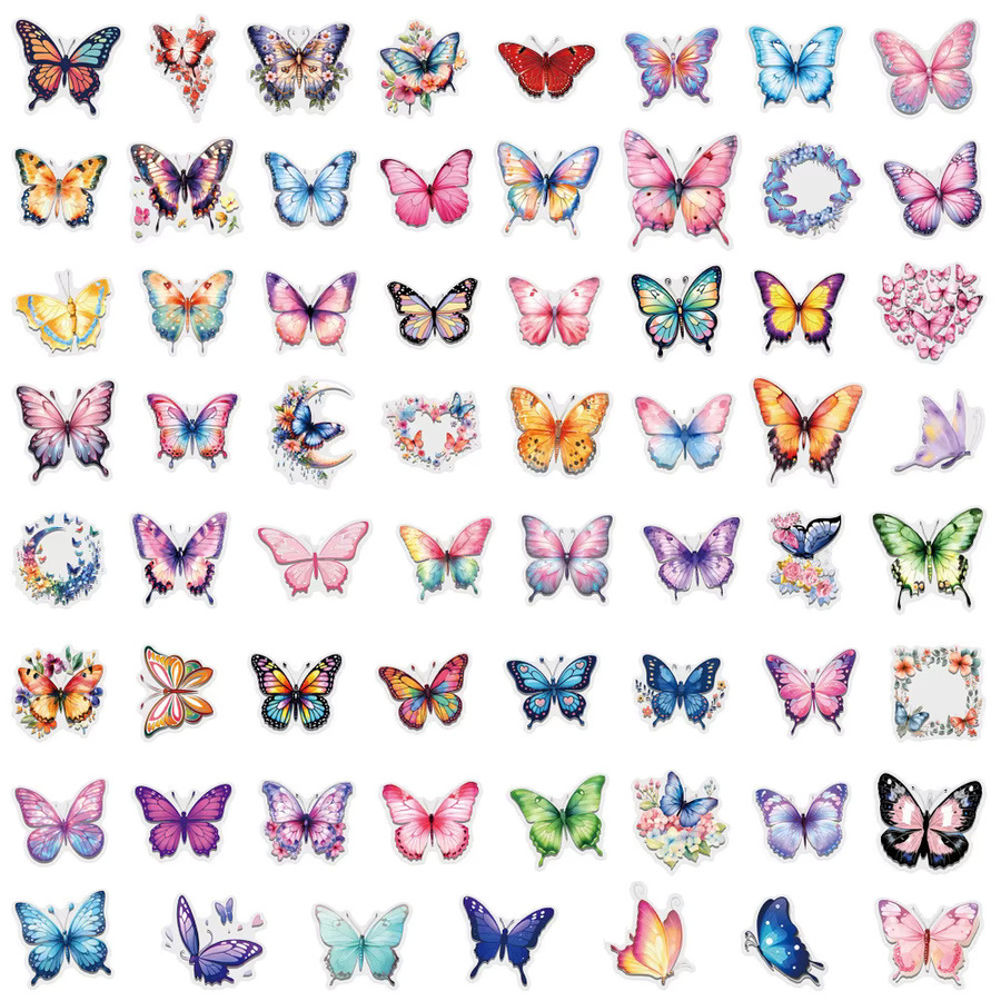60er-Set bunte Schmetterlings-Aufkleber von BulingSticker Store, wasserfeste transparente PET-Sticker für dein Journal - Bild 3