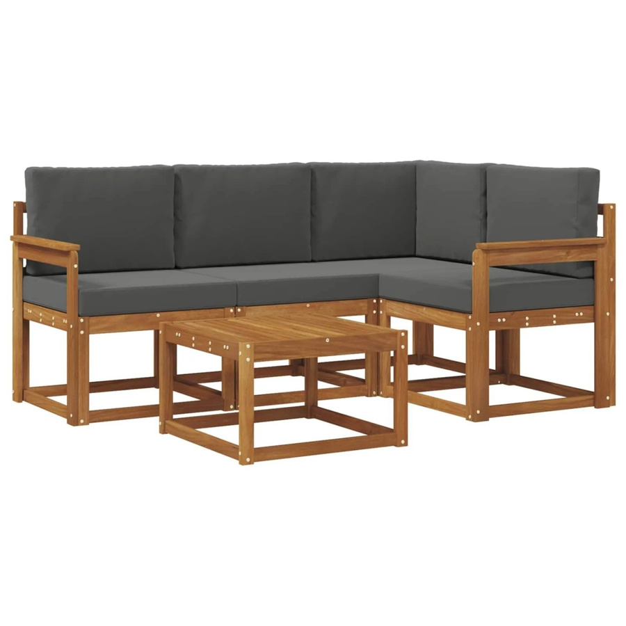 vidaXL Outdoor-Sofagarnitur L-Form aus Akazienholz mit 5 Kissen in Anthrazit und Natur - Bild 2