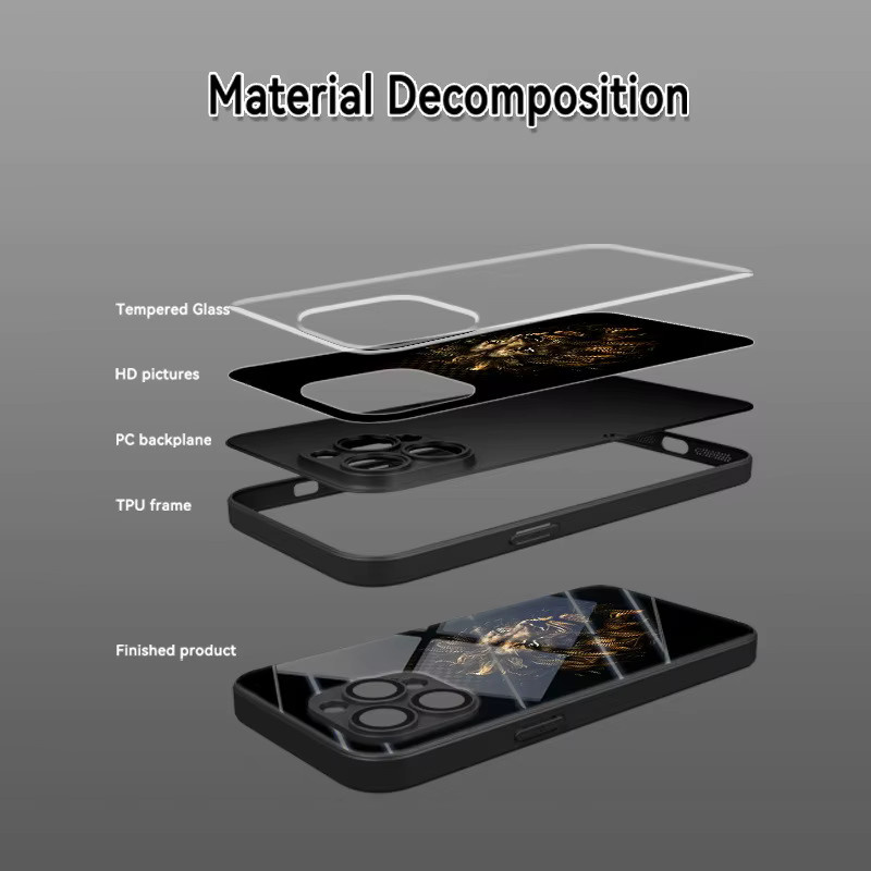 Schwarze Handyhülle aus gehärtetem Glas mit Löwenkopf-Muster für Apple iPhone Modelle - Bild 2
