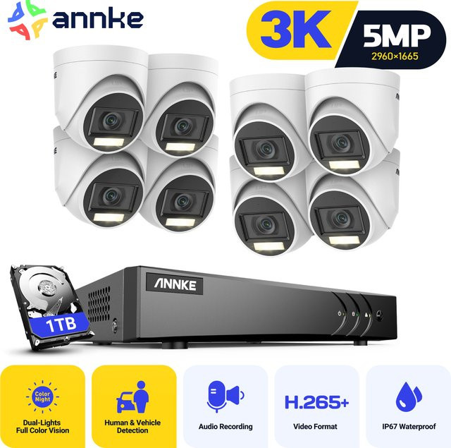 Annke 8-Kanal 5MP Lite HD Video Überwachungssystem mit 5-in-1 H.265 DVR und 8 weißen 5MP Kuppel Überwachungskameras - Bild 1