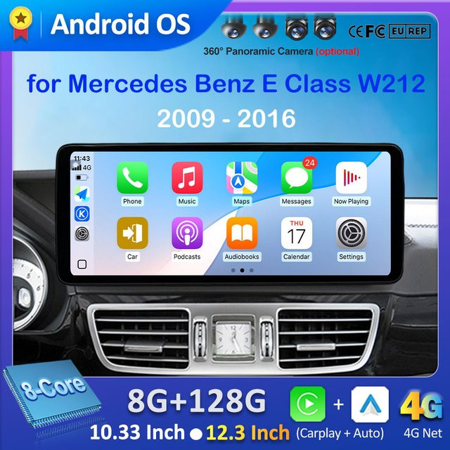 LIARO-NAVI Android Multimedia-Player mit QLED-Bildschirm und 4G für Mercedes Benz E-Klasse W212 (2009 - 2016), inklusive Carplay und DSP, Schwarz - Bild 1