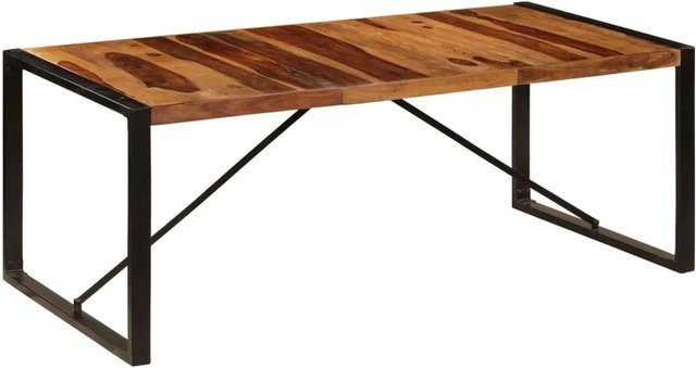 vidaXL Esstisch im Industrial Design aus Massivholz und pulverbeschichtetem Stahl, Braun, B/T/H: 200 x 100 x 75 cm - Bild 1