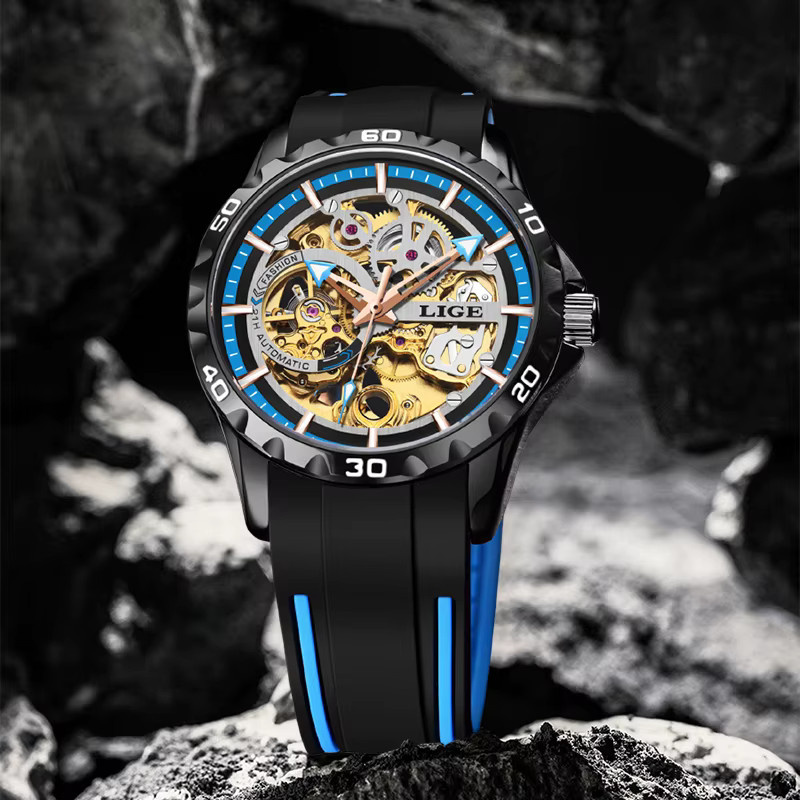 LIGE Chronograph, Automatik, Edelstahl, Herren, Schwarz - Bild 3