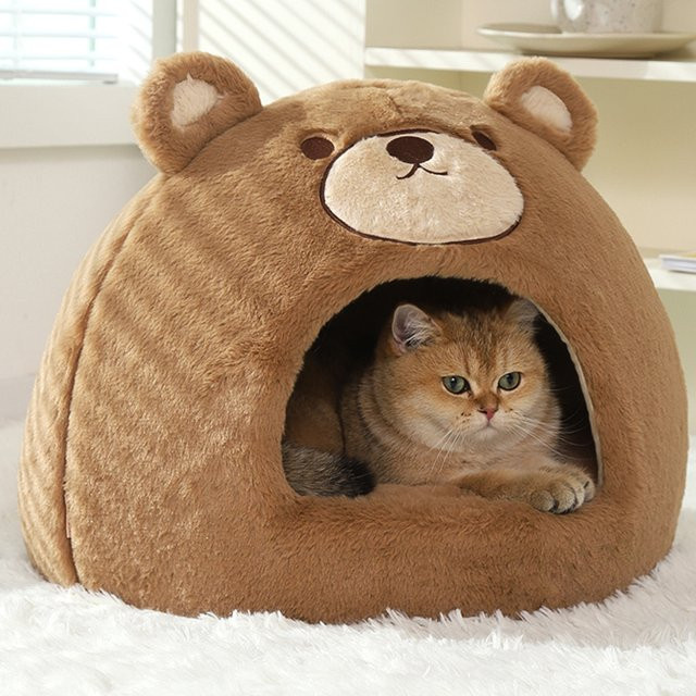 Hoopet Katzenhöhle und Hundebett als weiches Schlafnest für Katzen und Welpen, Braun, B/T/H: 36 x 31 x 36 cm - Bild 1