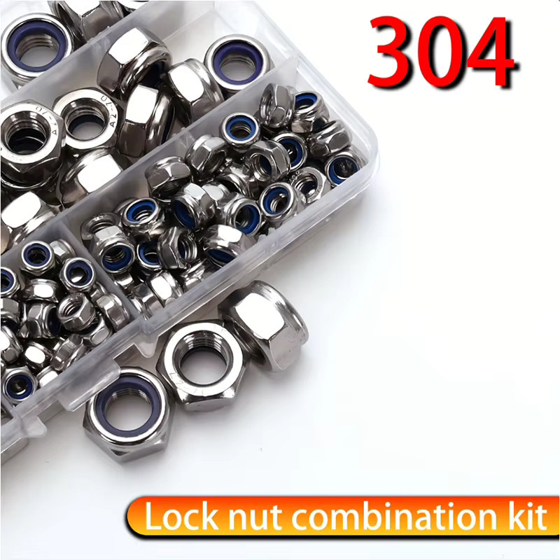 AGASHE Sicherungsmuttern Set 300-teilig aus Edelstahl und Nylon, poliert, Vollgewindeabdeckung, Sechskantantrieb, Rechtsgewinde, Größe M3 - Bild 4