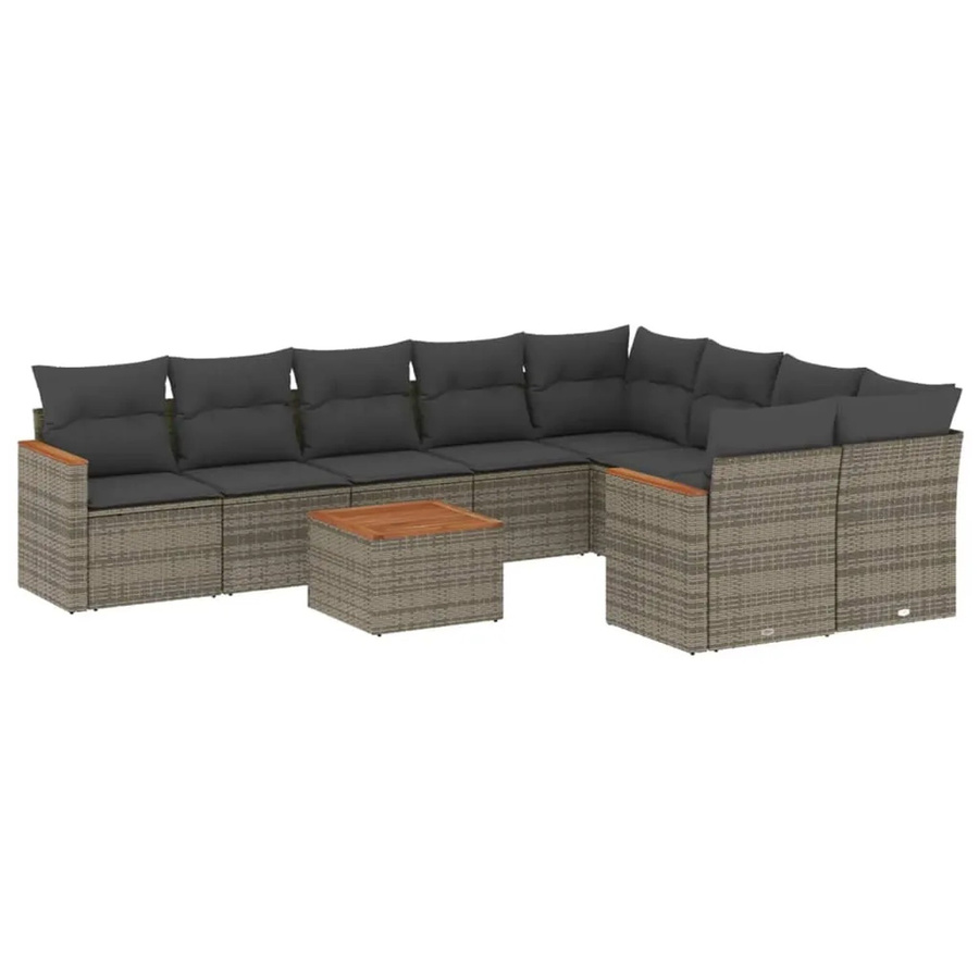 vidaXL 10-teilige Garten-Sofagarnitur aus Poly-Rattan mit Kissen in Grau - Bild 2