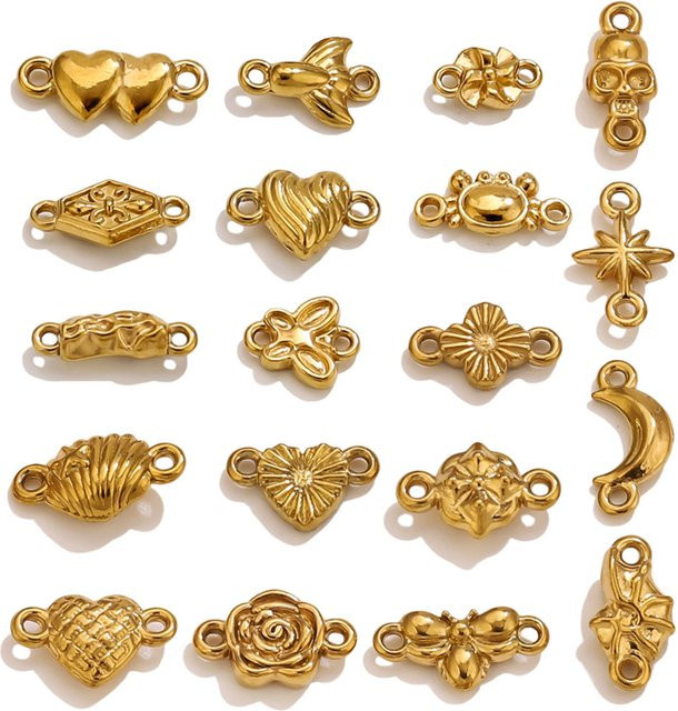 Elomia Charms Herz Mond Blume, Edelstahl, Gold, Unisex - Bild 1
