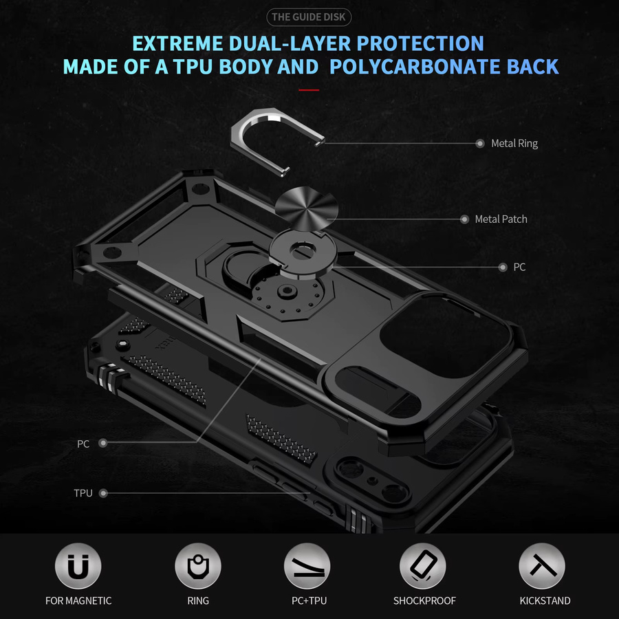 Stoßfeste faltbare Rüstungshülle mit Ständerhalter und Ringabdeckung für iPhone 17 Pro Max, iPhone 17 Pro und iPhone 17 Air in Schwarz von CYYWN - Bild 2