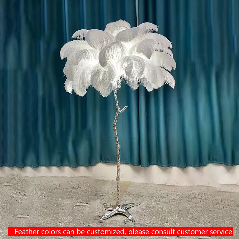 VIGOUS Nordic LED Bodenlampe mit Straußenfedern aus Harz und Kupfer in Gold/Messing für Wohnzimmer und Schlafzimmer - Bild 3